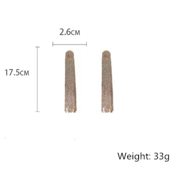 White gold plated rhinestone long tassels earrings - Picture 4 of 4